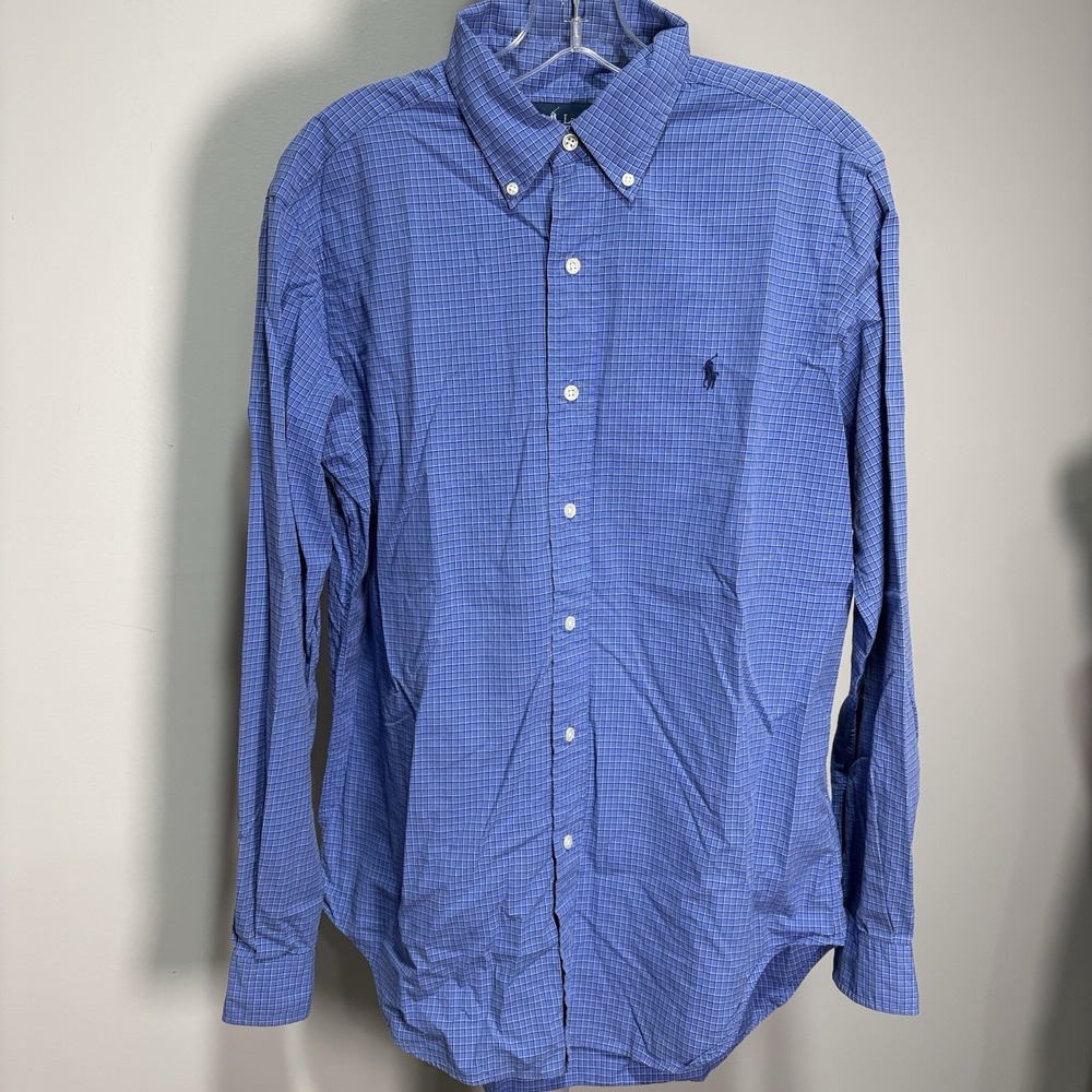 Ralph Lauren Mens Classic Fit Button Down Shirt Blue White Check Sz M Preppy
